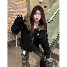 美式拉链开衫连帽卫衣女INS韩版加绒外套复古毛领WB1505，女装短外套，星座1116A（原606A-3）