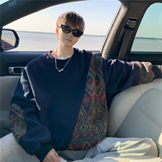 8XL-M民族风拼接卫衣大码胖子费尔岛上衣圆领复古外套WY5106/P55，男装民族服装，电商B238