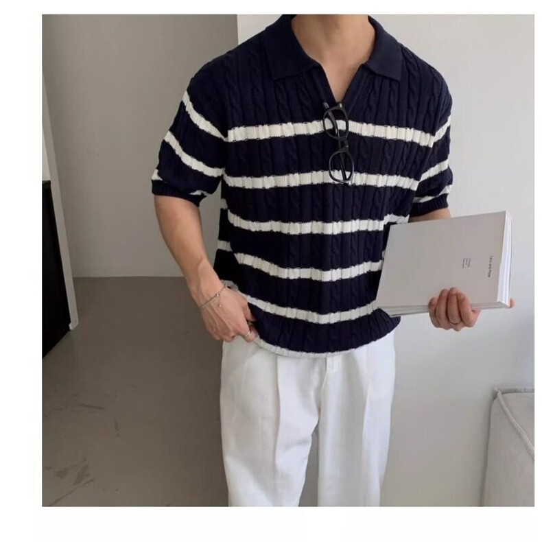 夏季翻领Polo衫短袖针织衫男宽松美式弹力T恤,男装T恤,星座506A