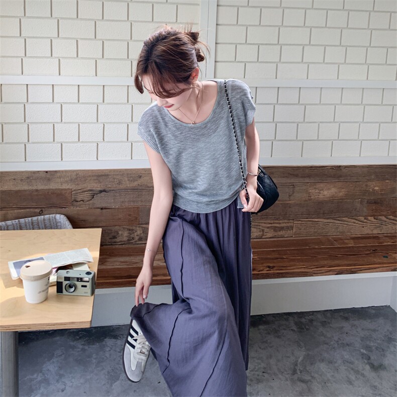时尚休闲套装女夏季新款简约百搭显瘦针织小衫裙子两件套,女装套装/套裙,诺蝶
