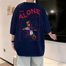 纯棉240g紧密赛络纺五分袖港风圆领卡通t恤男美式短袖T恤，男装T恤，星座715-4