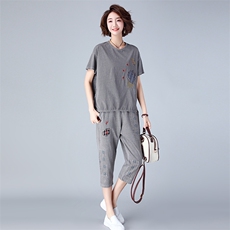 印花气质百搭优雅阔腿裤套装/套裙2021年夏季圆领，女装套装/套裙，独衣靓