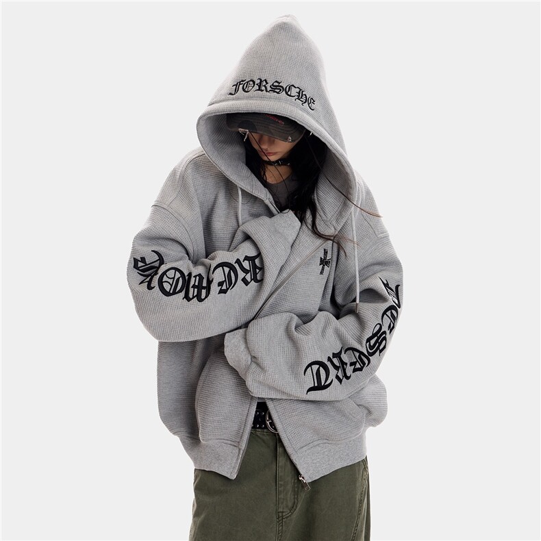 潮牌美式特风刺绣连帽卫衣秋冬时尚拉链开衫外套情侣衣WY0014P65,女装短外套,星座1013-5