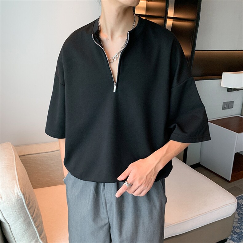 短袖T恤男夏季宽松休闲半袖ins韩版潮流百搭拉链POLO衫PL0376-P30,男装Polo衫,星座308B-2