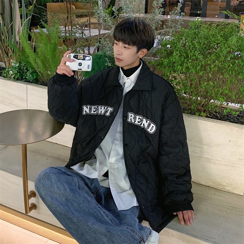 夹克棉衣男潮牌冬翻领字母痞帅棒球服外套大码棉服M0781-P95图片