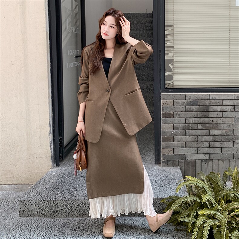 轻熟风气质时尚显瘦套装女2025年春秋季新款西装拼接半身裙两件套,女装套装/套裙,2C255