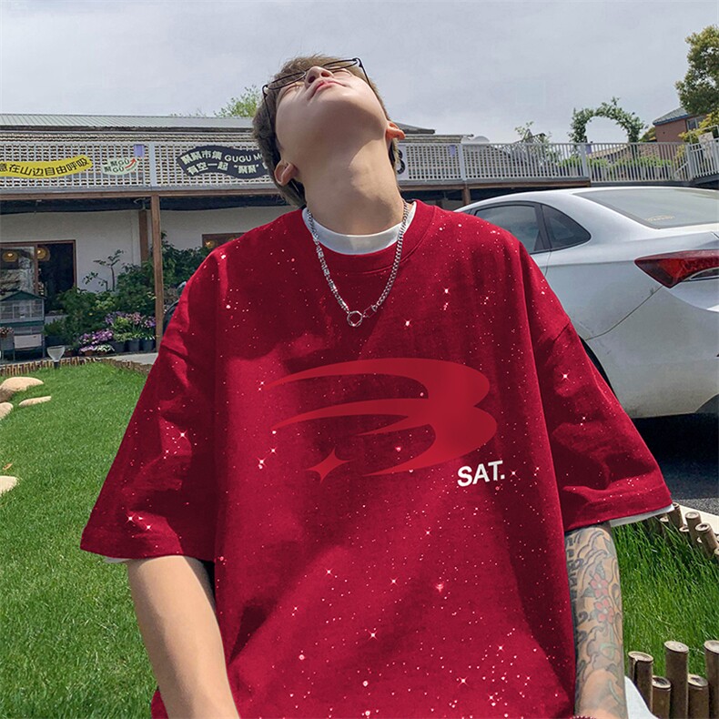 量大优供抖音视频支持得物配合二开美式满天星亮片短袖T恤MTX303,男装T恤,电商A486