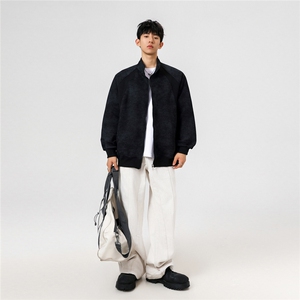 可二开罗纹拼接脏脏灰扎染面料大码M-5XL夹克JK78083P65控98图片