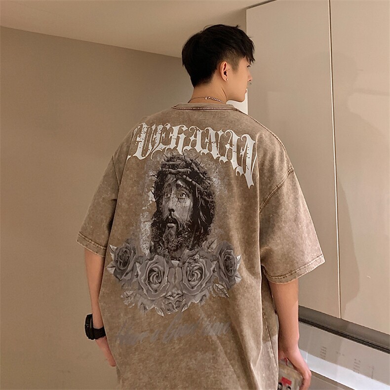 抖音供货、230克现货水洗印花宽松版短袖T恤 D223A-ST2324-P35图片