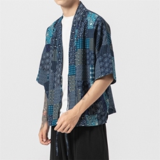 大码日系无影墙仙鹤夏装宽松披肩棉麻风衣开衫风风衣F03/P45，男装风衣，钱塘713