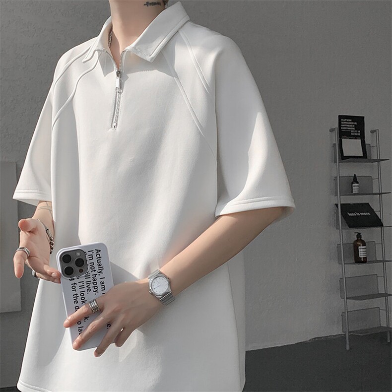 8XL-M半拉链t恤短袖POLO衫男款夏季美式翻领宽松大码半袖DT008P45图片