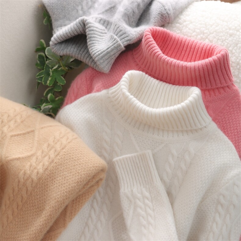 高翻领羊毛衫男童宽松大码长袖加厚套头毛衣女童宝打底针织衫，童装毛衣，初丹羊绒童装
