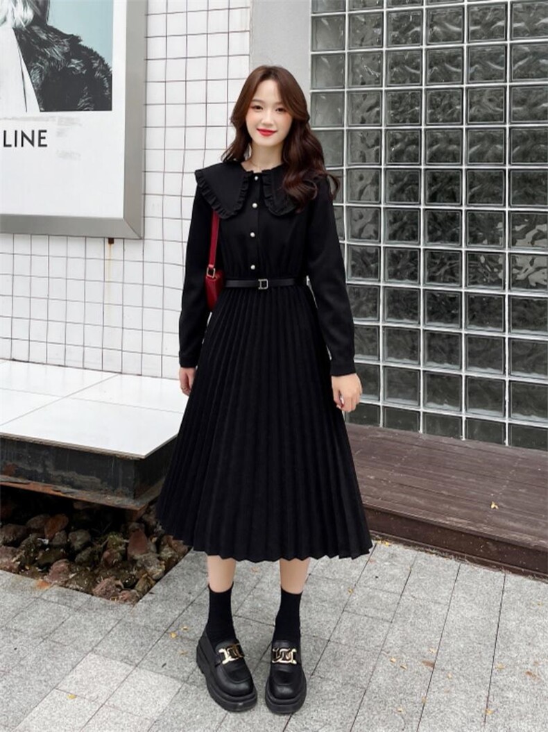 【秋季新款】连衣裙木耳边设计伞裙，女装连衣裙，笑思源