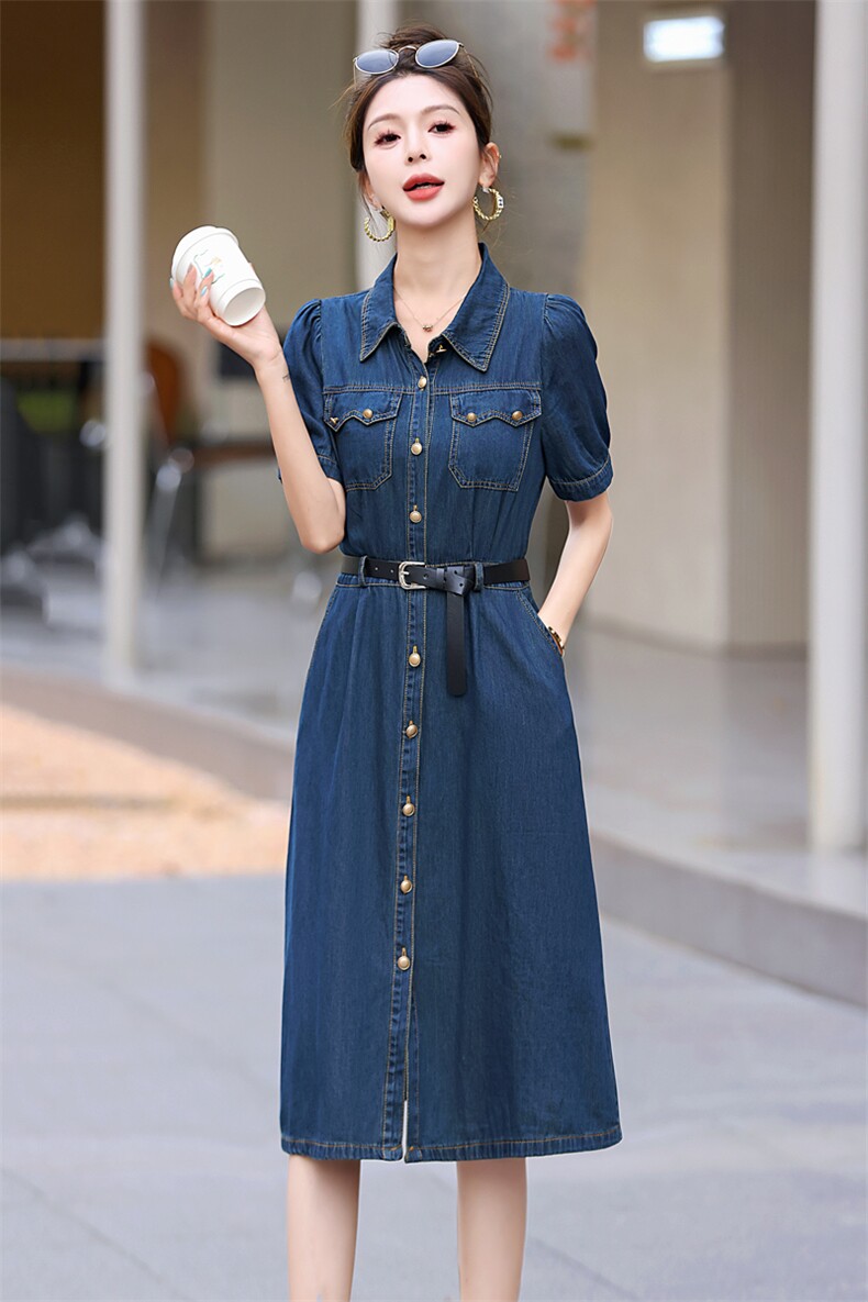 广州十三行牛仔连衣裙女夏季2025新款高端爆款欧货复古衬衫裙子潮,女装连衣裙,意芙