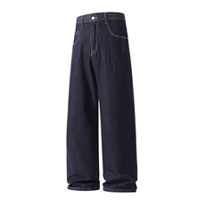 原色牛仔裤男士宽松直筒美式休闲秋冬半松紧长裤H908-P45/加绒P55，男装牛仔裤，星座509