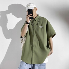 华夫格短袖衬衫男装夏季美式复古含项链休闲衬衣外套W7267-P35，男装衬衫，星座512-2