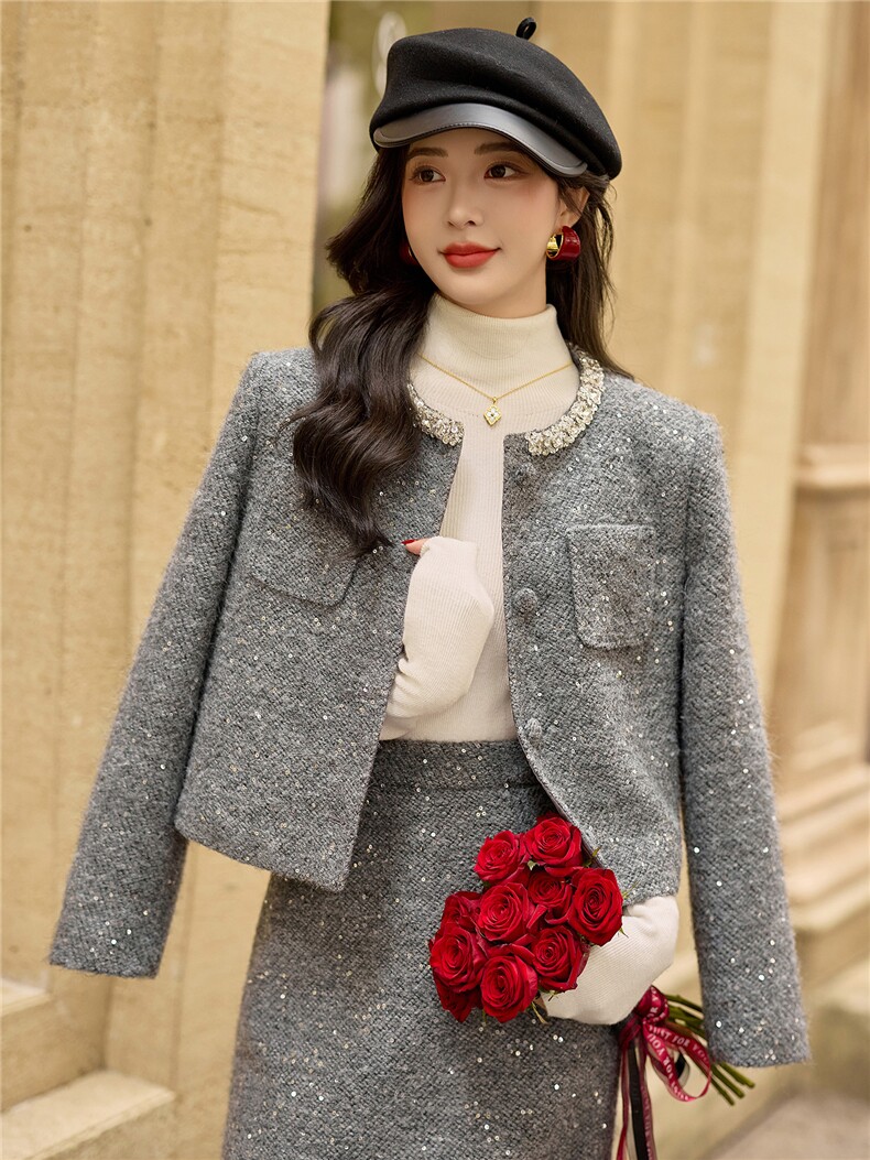 2025新款bao款小香风羽绒服套装女秋冬气质富家千金套装裙40%羊毛,女装套装/套裙,众宇琦