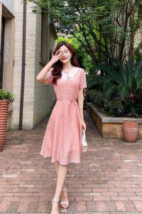 天丝提花白领设计连衣裙，女装连衣裙，天使公主