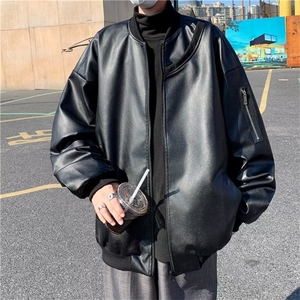 春秋新款美式设计感机车皮衣外套男宽松情侣痞帅皮夹克潮 Y6604图片