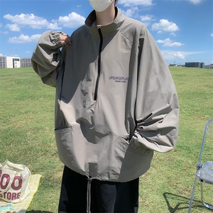 半拉链冲锋衣男秋季日系潮牌户外外套oversize套头夹克JK266-p43