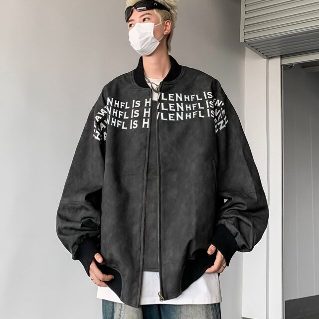 2024美式高街立领PU皮夹克外套hiphop潮牌字母印花皮衣PY142-P77,男装皮衣,星座313A-2