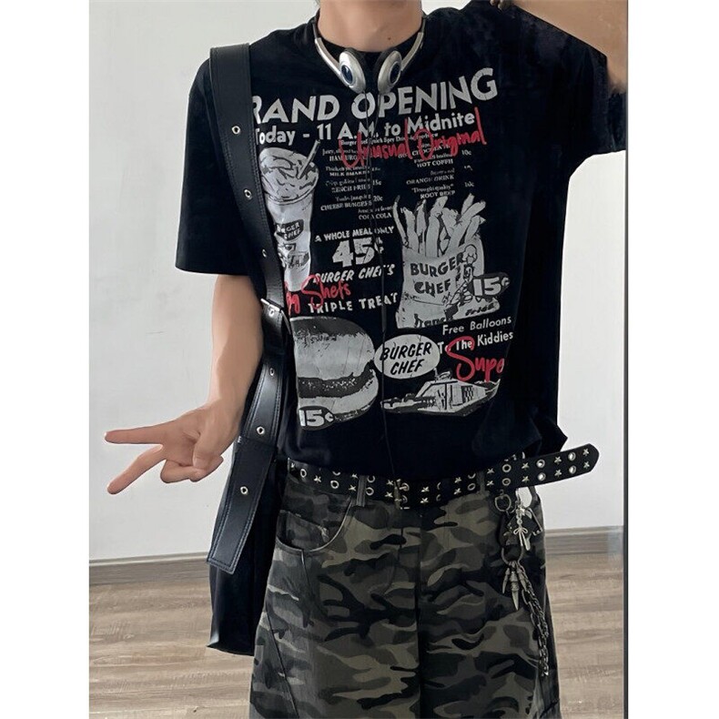 汉堡印花短袖T恤夏季潮牌美式半袖ins衣服宽松圆领重磅体恤T666,男装T恤,星座1116A（原606A-3）