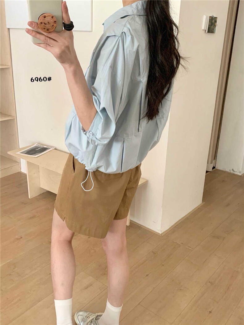 2025年夏季无袖POLO领短袖休闲修身型设计款小五分T,女装衬衫,洛丽兰可