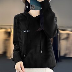 时尚百搭绿色针织帽衫修身显瘦长袖毛衣舒适保暖女款外套，女装针织衫/毛衣，大美人包芯纱店