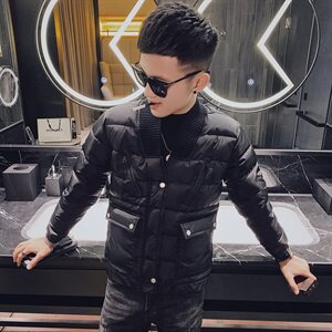 冬季社会小伙痞帅修身毛线领厚棉衣休闲棉服外套M7257-P128控165图片