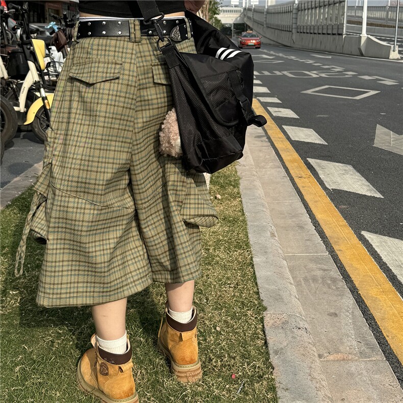 街头格纹大口袋工装七分裤男夏季新款宽松bf美式潮牌阔腿裤K9014,男装牛仔裤,星座1116A（原606A-3）