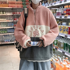 大码M-3XL羊羔毛卫衣秋冬加厚拼色上衣半拉链宽松外套RW2241-P55，男装棉衣，星座512-2