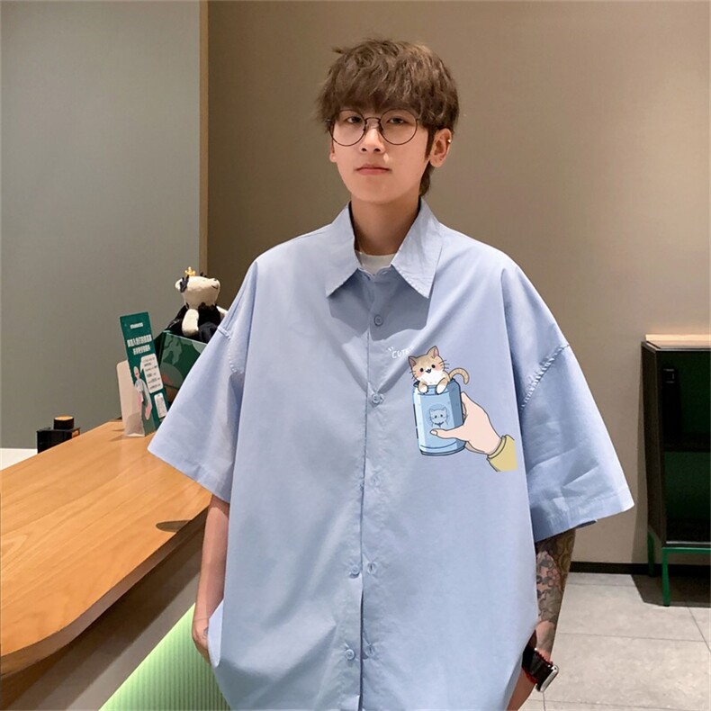 电商DSA028-DX23L152100聚酯特P25新款港风潮流印花短袖衬衫男,男装T恤,电商A028