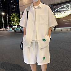 夏季薄款冰丝衬衫潮牌短袖短裤两件套装3546P65，男装衬衫，电商A309