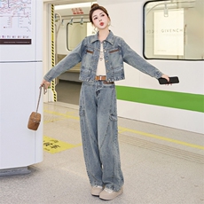 牛仔外套女洋气减龄显瘦春秋装2025新款轻熟风时尚气质两件套套装，女装套装/套裙，美拉德工厂直营店