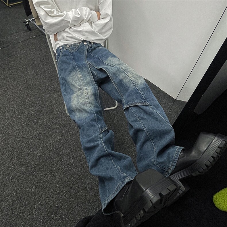 重工设计做旧工装牛仔裤男解构拼接微喇阔腿牛仔裤 G1526-P58图片