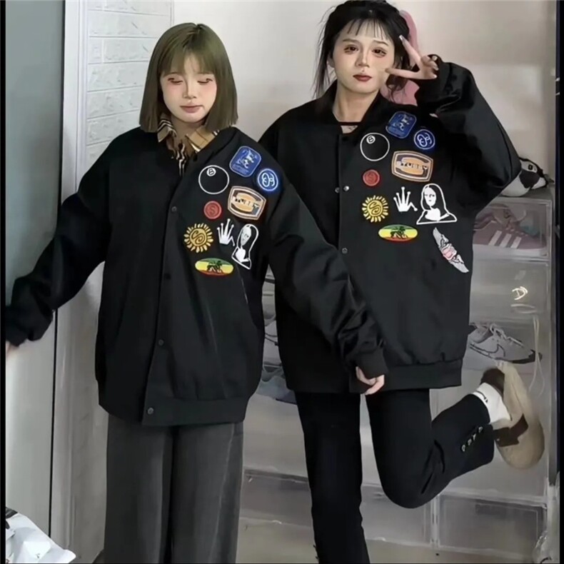 秋冬常规复古徽章潮牌刺绣棒球服男女情侣外套宽松夹克上衣潮,男装夹克,星座506A