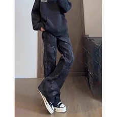 美式迷彩牛仔裤男痞帅弯刀裤窄版直筒微喇裤LS60311-P44加绒53，男装牛仔裤，星座1008