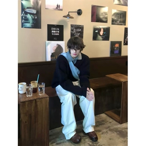 现货  冬季优雅假两件V领撞色拼接针织开衫毛衣外套~MY2571批68图片