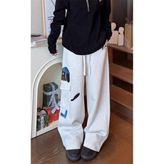 白花灰小狗刺绣阔腿卫裤男秋季侧边口袋裤子直筒休闲裤KM997，男装休闲裤，星座1116A（原606A-3）