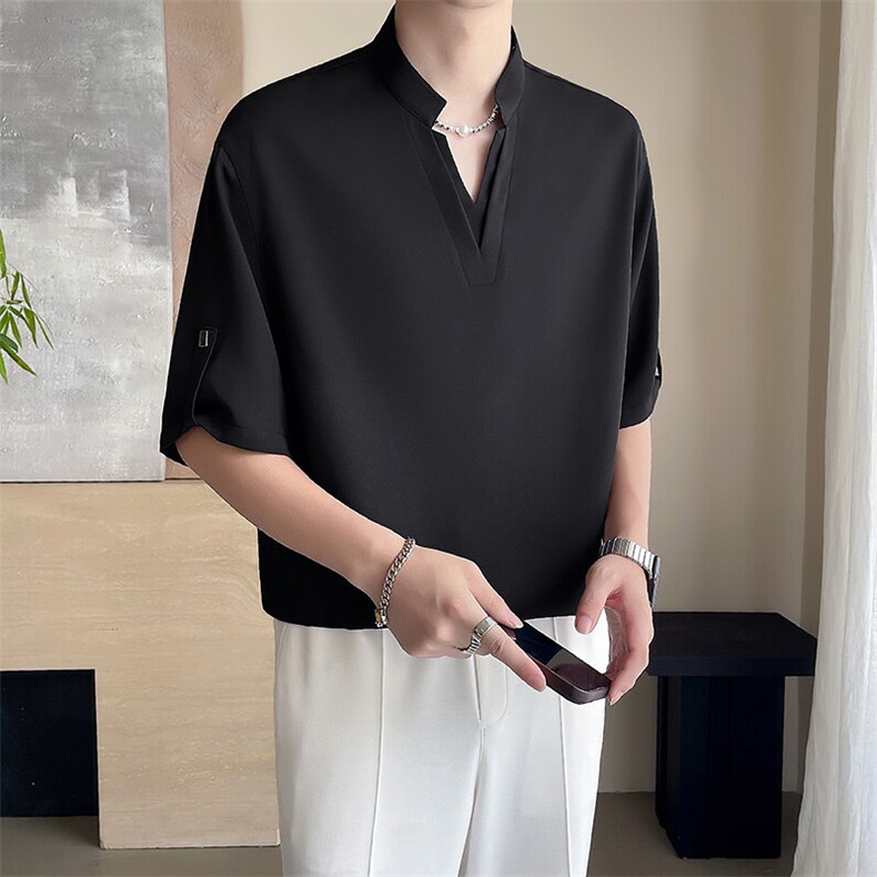 轻熟风~夏季新款冰丝垂感立领中袖衬衫C317/P50,男装衬衫,电商B331