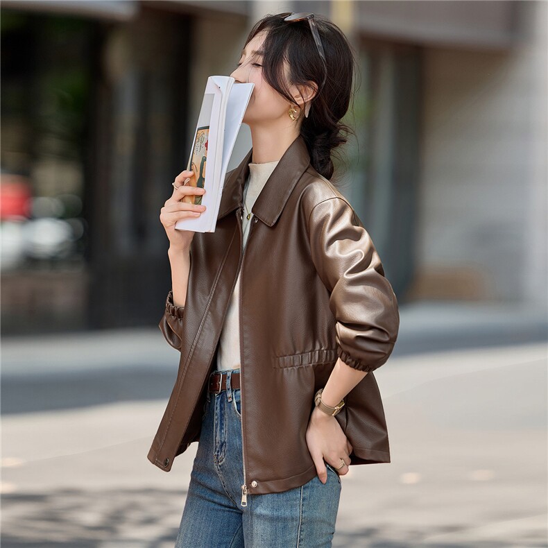 皮衣女2026秋季PU皮短外套修身型,女装皮衣,悦祺