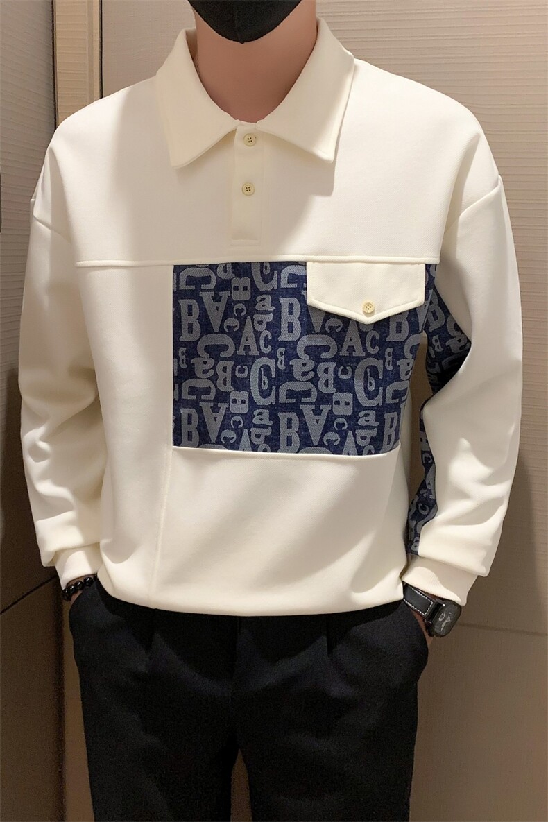 秋季新款男士长袖翻领卫衣潮流宽松拼接百搭上衣POLO衫WY03-P68,男装卫衣,电商D323（原B261）