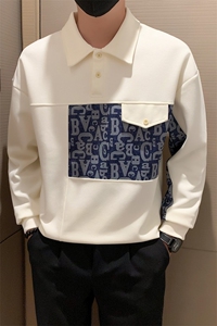 秋季新款男士长袖翻领卫衣潮流宽松拼接百搭上衣POLO衫 WY03-P68图片