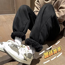麂皮绒复羊羔绒裤韩版潮流束脚裤冬季2024新款ins长裤K4900-P45，男装休闲裤，星座412-2