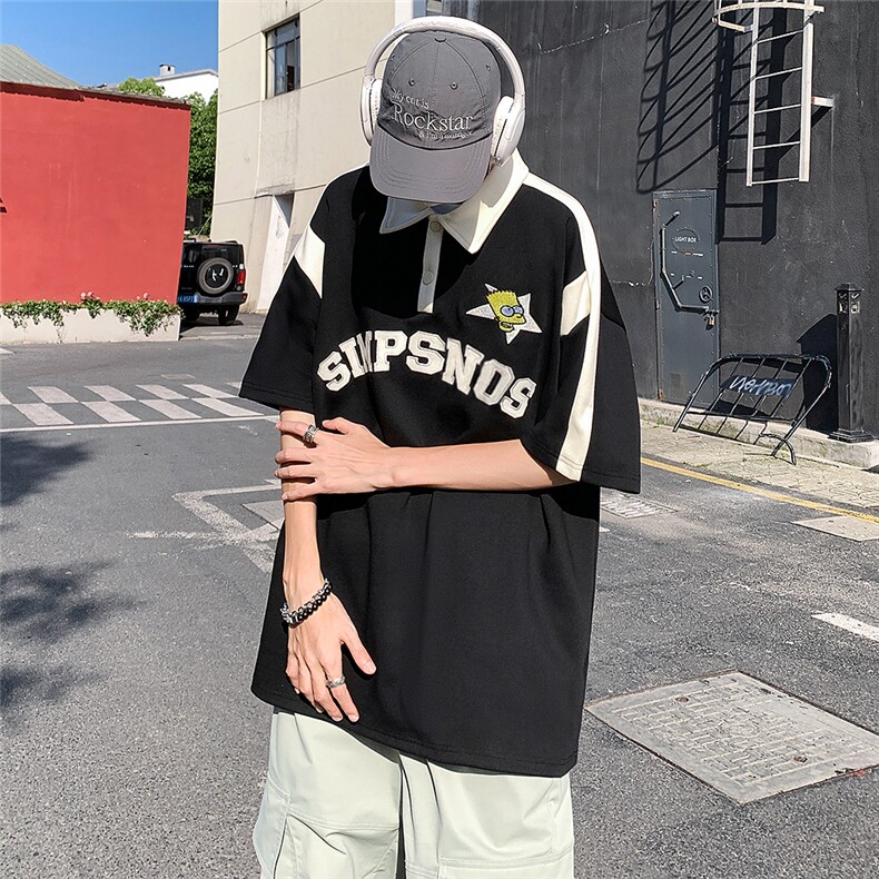 2025夏季美式刺绣拼接POLO衫大码M~5XLXZ604-PL103-P55控68,男装Polo衫,星座604