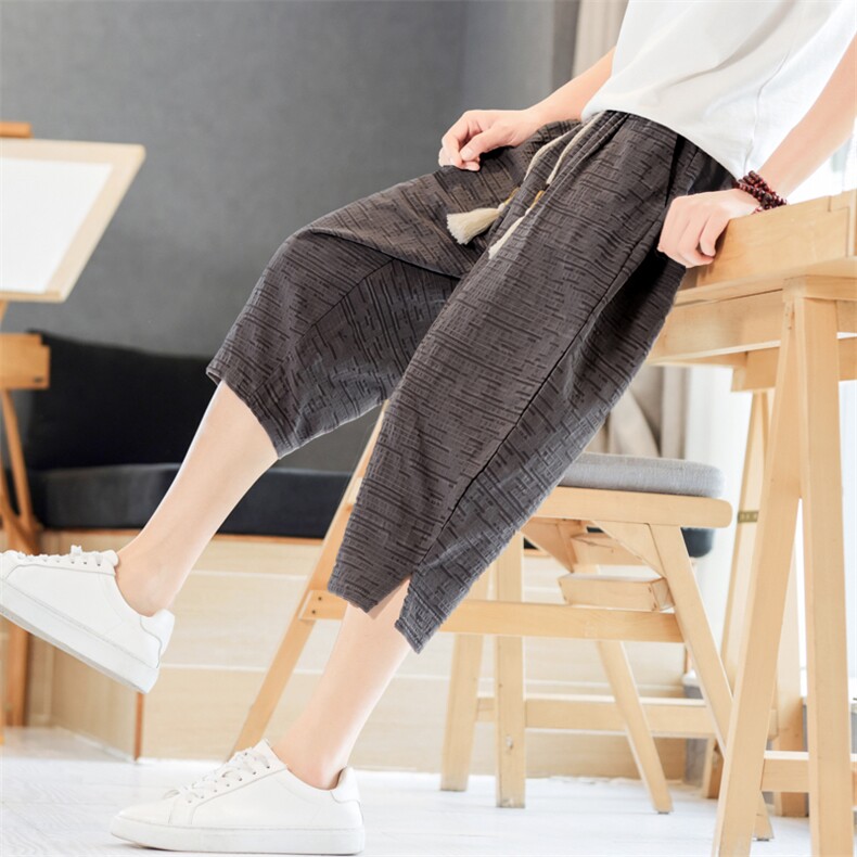 夏季七分裤男是风宽松棉麻开叉休闲裤大码A266-1-KZ882-P56，男装牛仔裤，电商A266-1