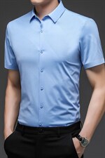 短袖衬衫男夏季男装纯色简约商务正装舒适免烫休闲短袖衬衣男,好看舒适夏季穿搭图片