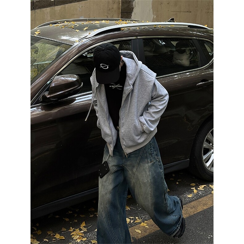 自家图，博主风cleanfit垫肩设计感双拉链卫衣男解构风WYB05-P58,男装卫衣,星座1007（原301D）
