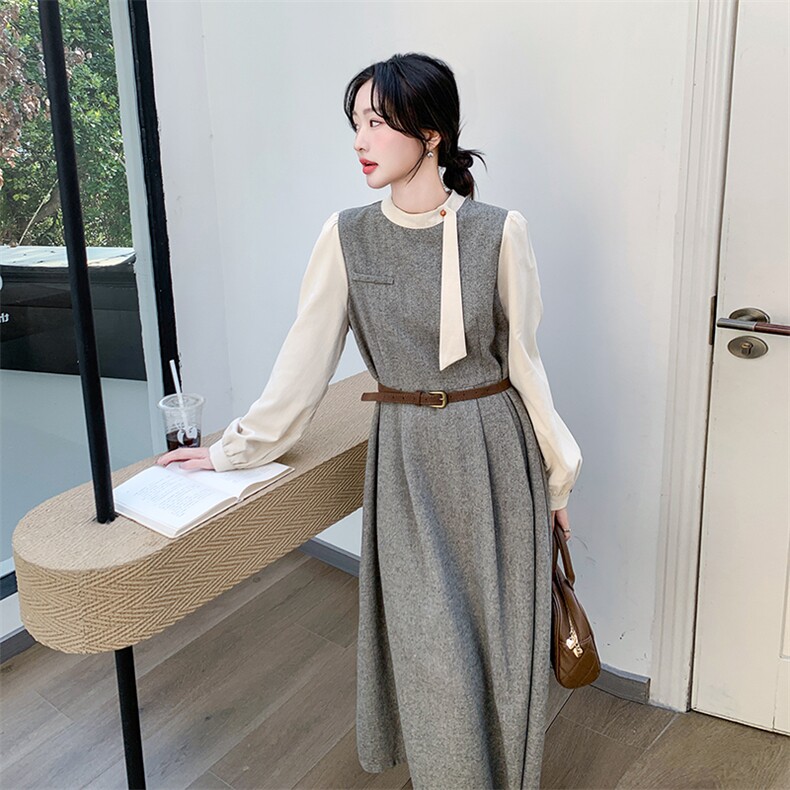 超好看优雅气质假两件拼接连衣裙女2025早秋新款设计感法式A字裙,女装连衣裙,2C050