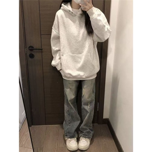 重磅新款连帽卫衣秋季高级纯色双扣含棉舒适百搭宽松套头情侣上衣图片